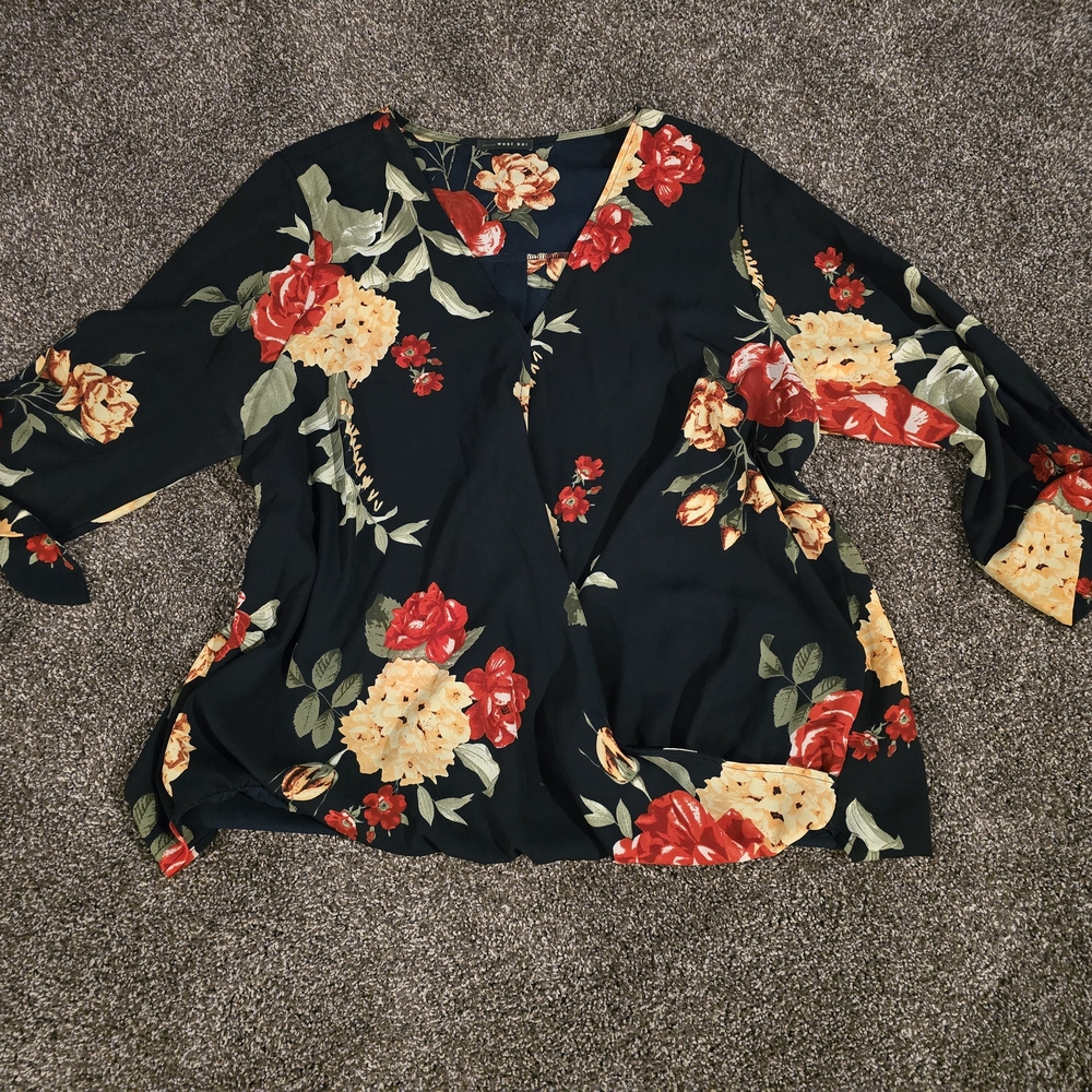Floral Black and Red Women's Top